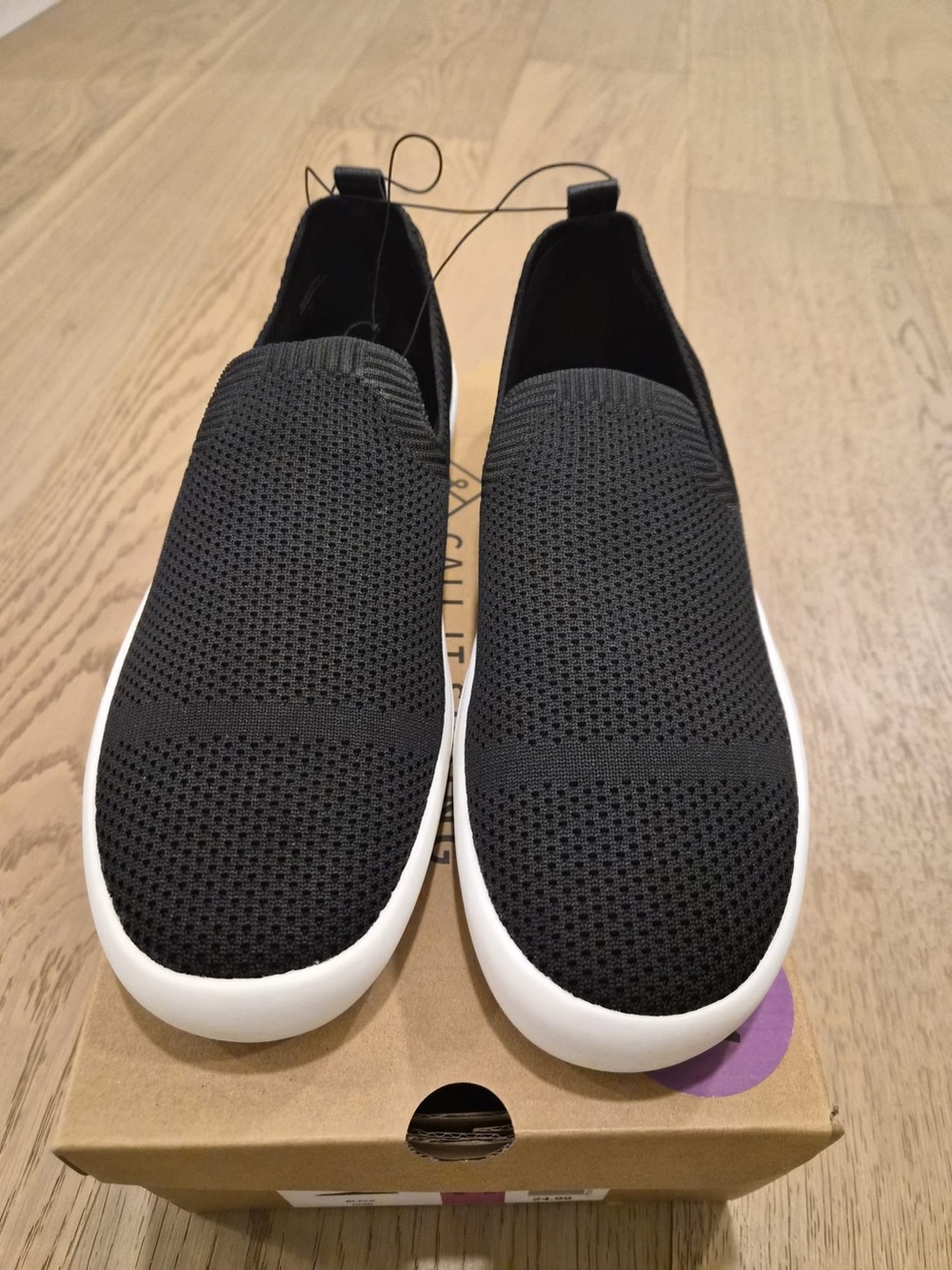 Call It Spring Women’s Black Knit Slip-On Sneakers with White Outsole